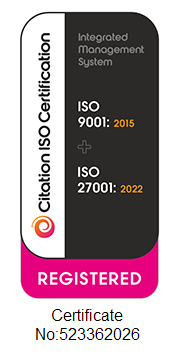 Tech Geek UK Ltd certified management systems mark for ISO 9001:2015 and ISO/IEC 27001:2022, certificate 523362026.